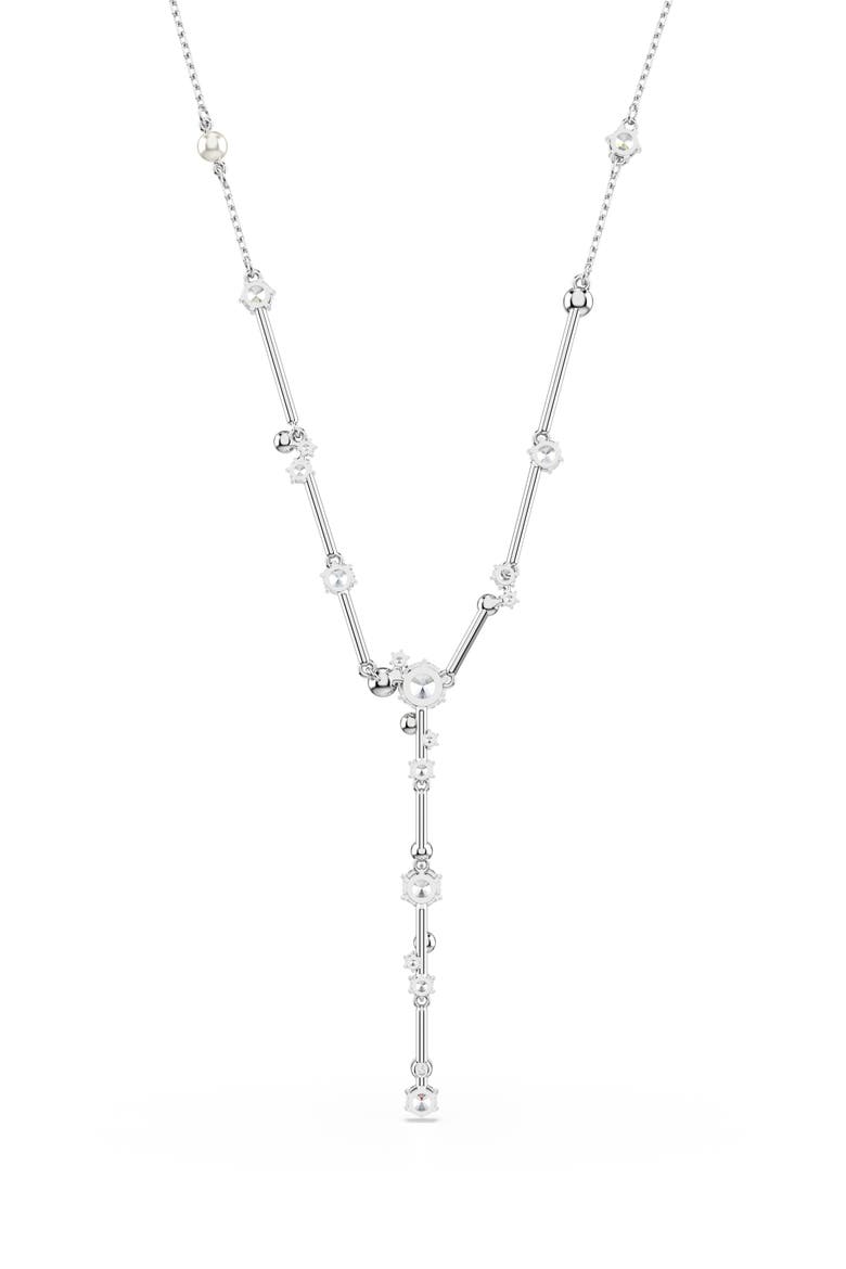 Constella Crystal & Faux Pearl Y-Necklace, Alternate, color, WHITE GOLD