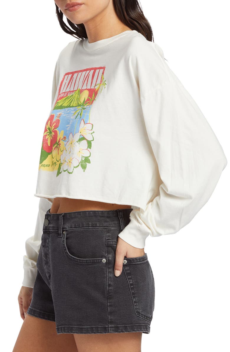 Roxy Hawaii Vacay Long Sleeve Cotton Graphic Crop T-Shirt, Alternate, color,