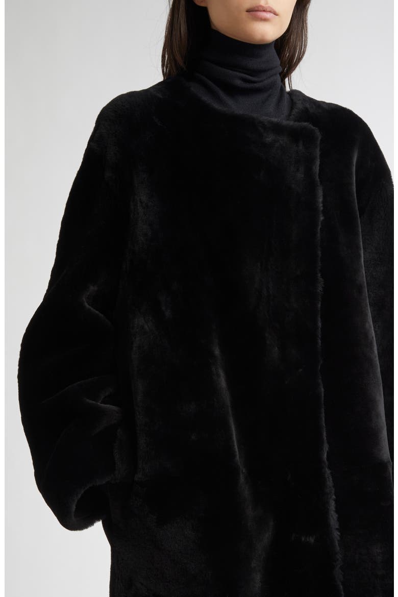 Collarless Genuine Shearling Coat, Alternate, color, BLACK
