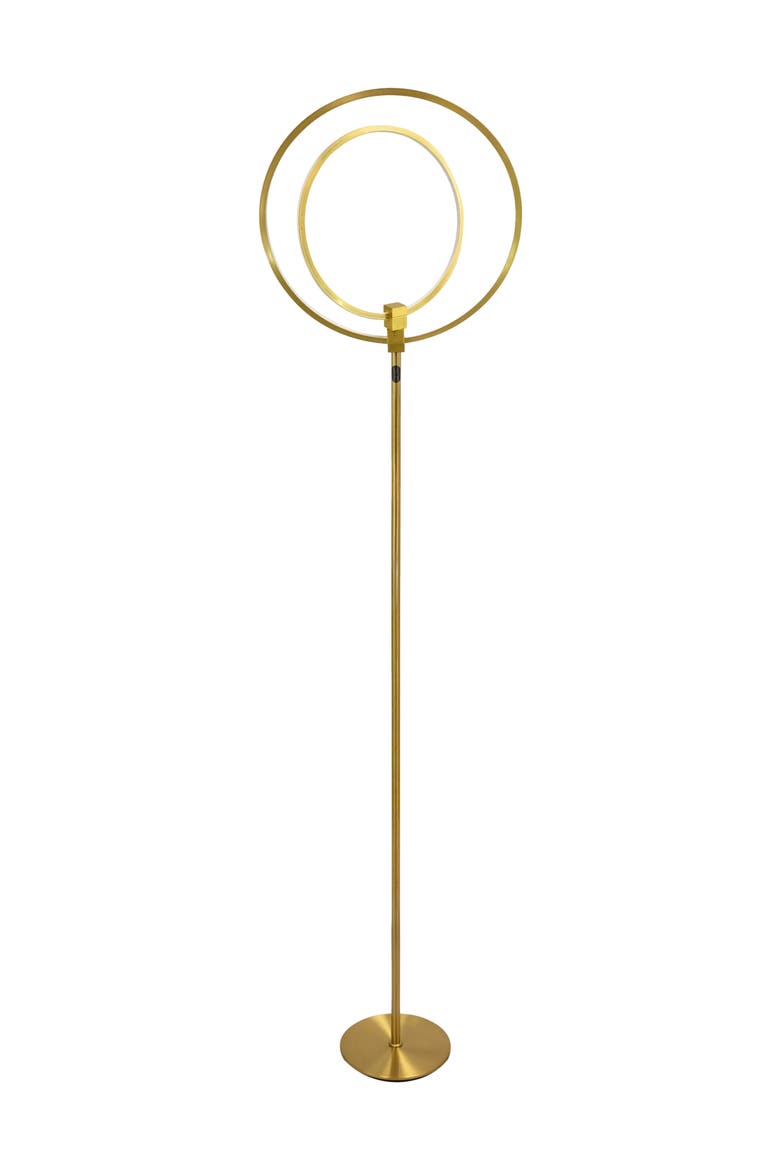Eclipse 79" LED Industrial Dimmable Floor Lamp with 2 Height Adjustable Orbital Heads, Main, color, Antique Brass