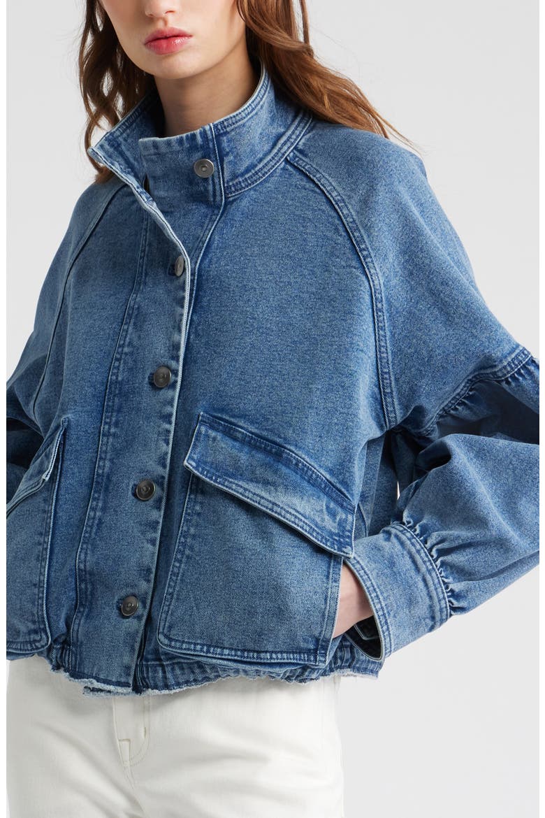 Blouson Sleeve Denim Jacket, Alternate, color, MEDIUM WASH