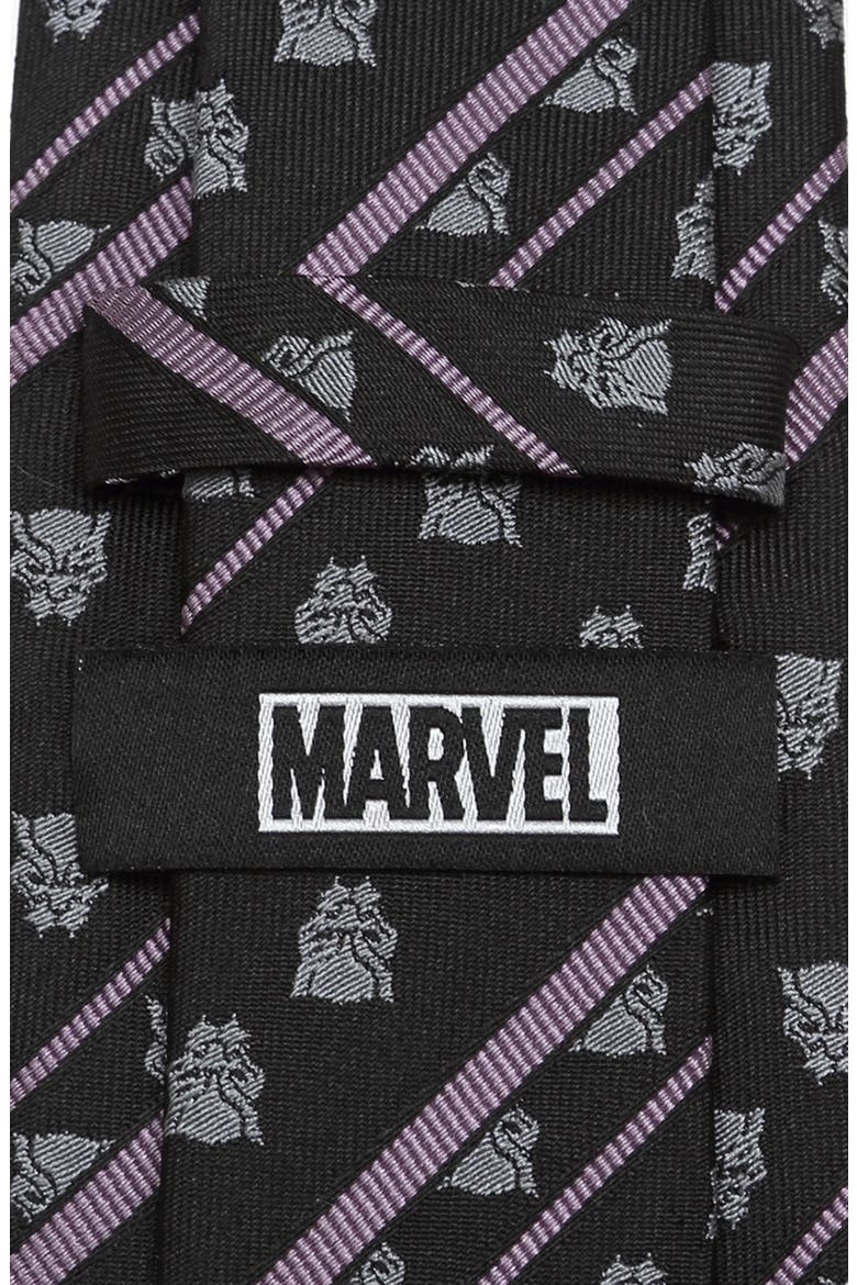Black Panther Stripe Silk Tie, Alternate, color, BLACK