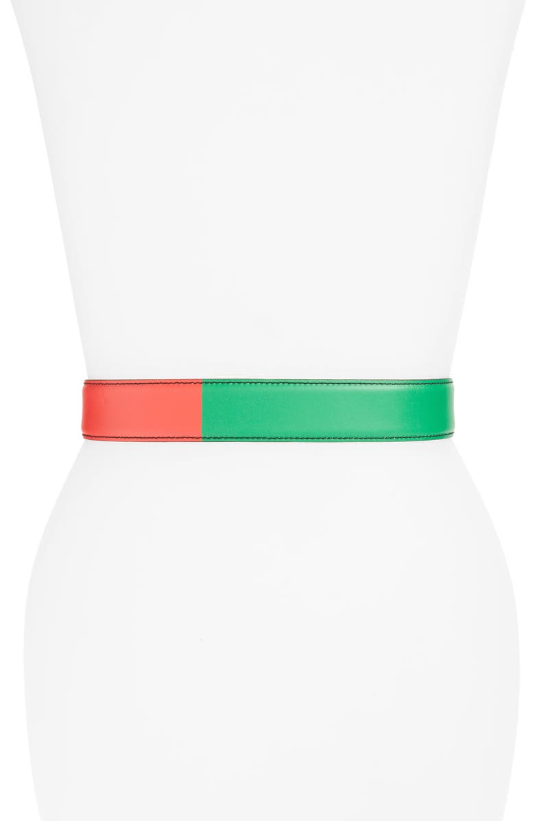 Moschino Logo Buckle Italian Flag Leather Belt, Alternate, color,