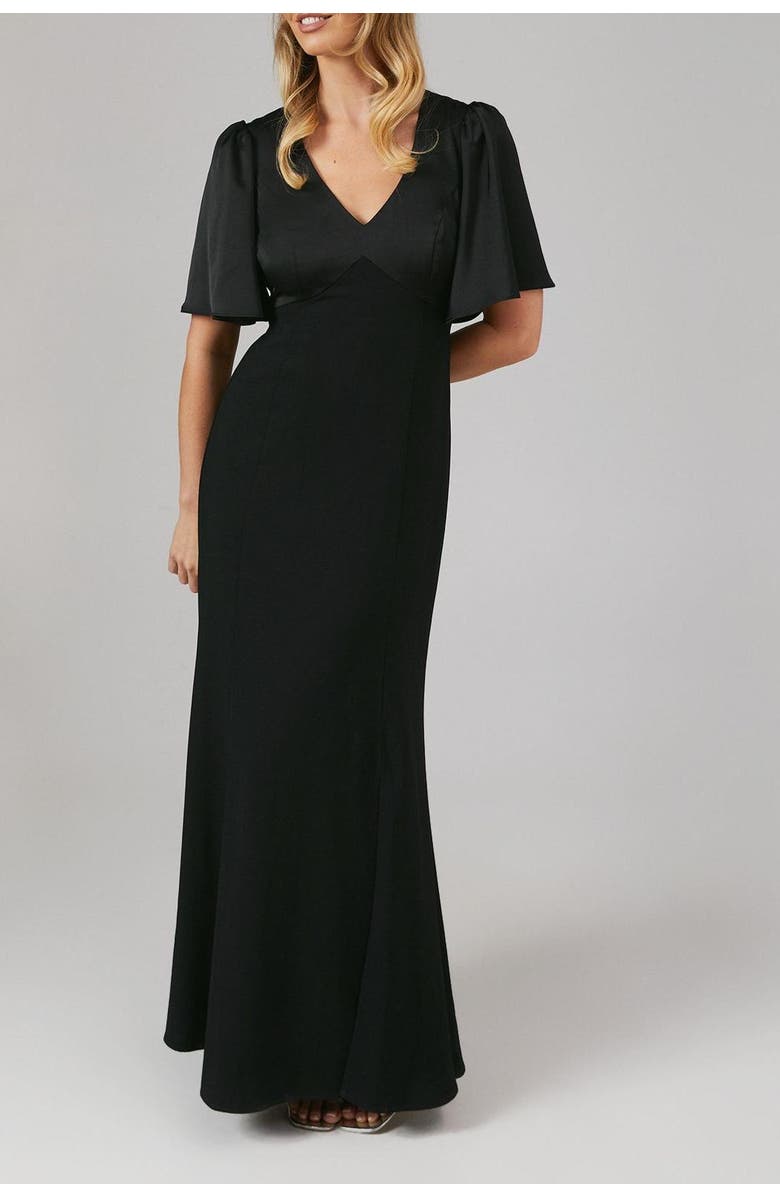 Coast Contrast Satin Bridesmaid Dress, Alternate, color, Black