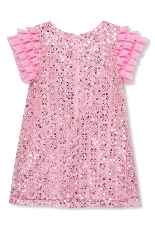 Peek Aren't You Curious Kids' Sequin Ruffle Sleeve Shift Dress In Light Pink