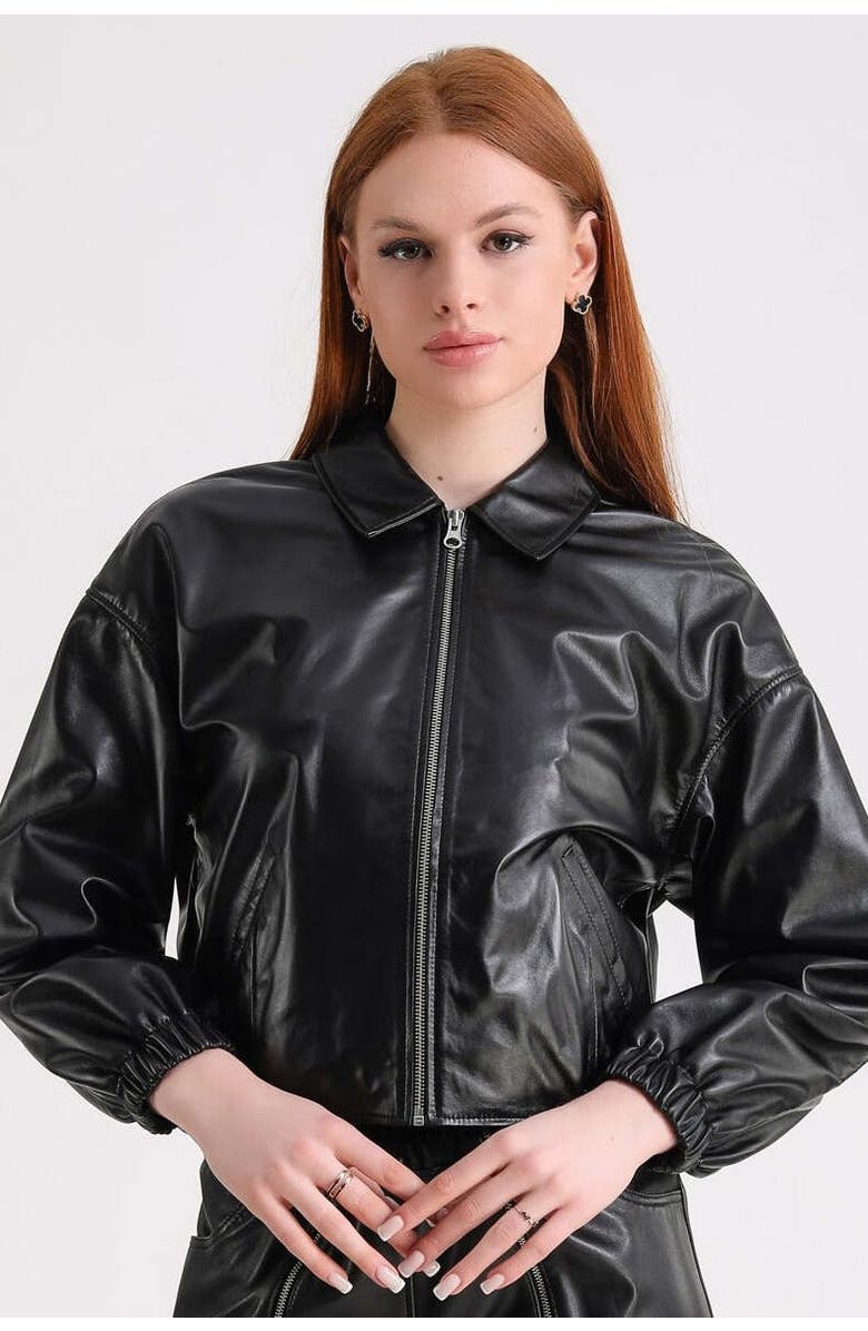 Furniq UK Ursula Leather Jacket, Main, color, Black
