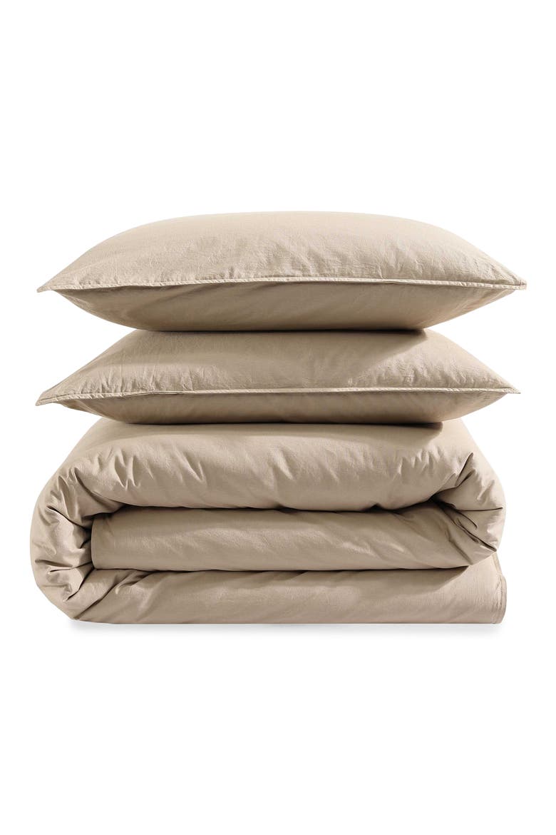 Washed Percale Comforter & Shams Set, Main, color, BROWN