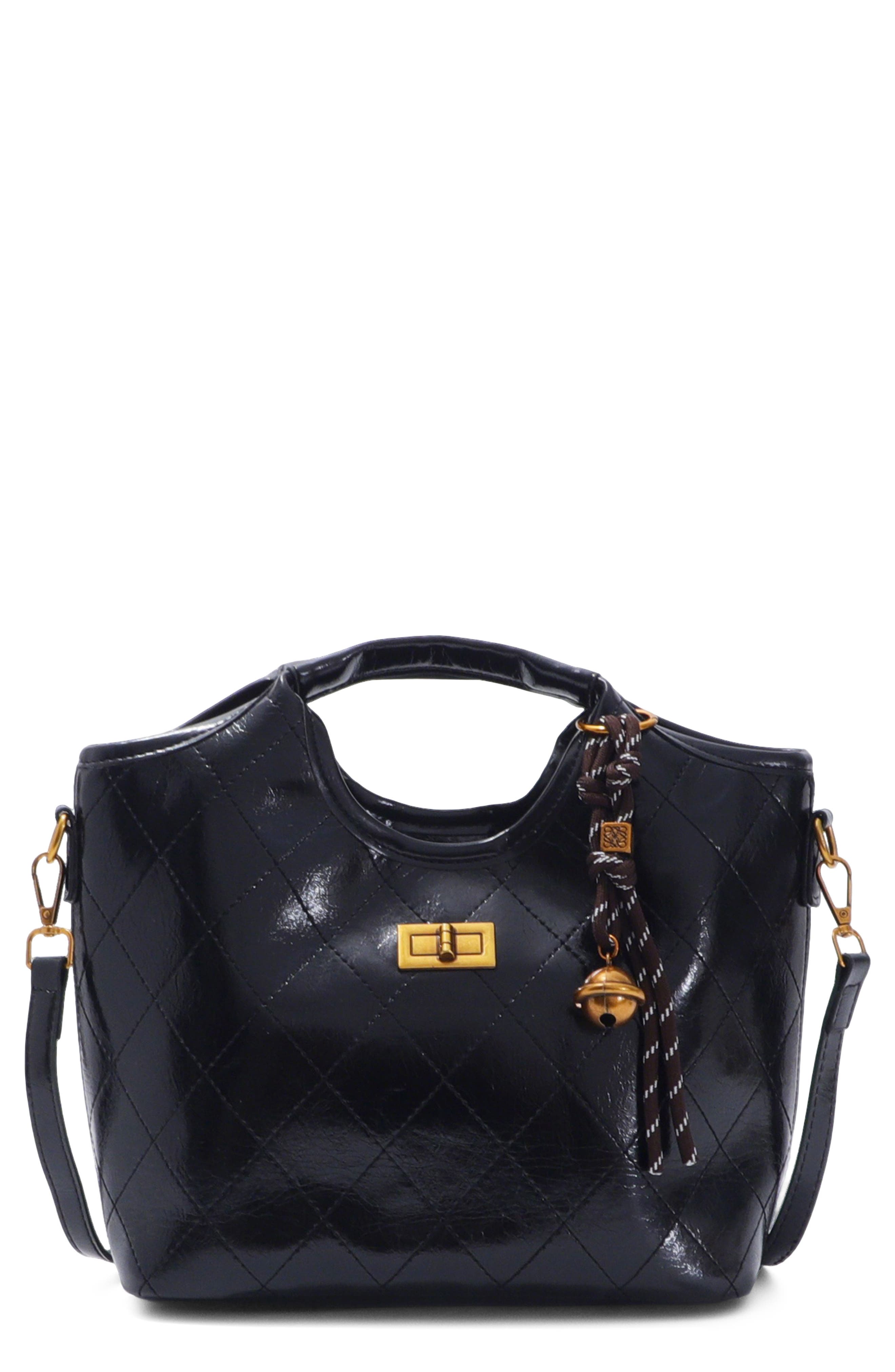 Quilted Faux Leather Top Handle Bag