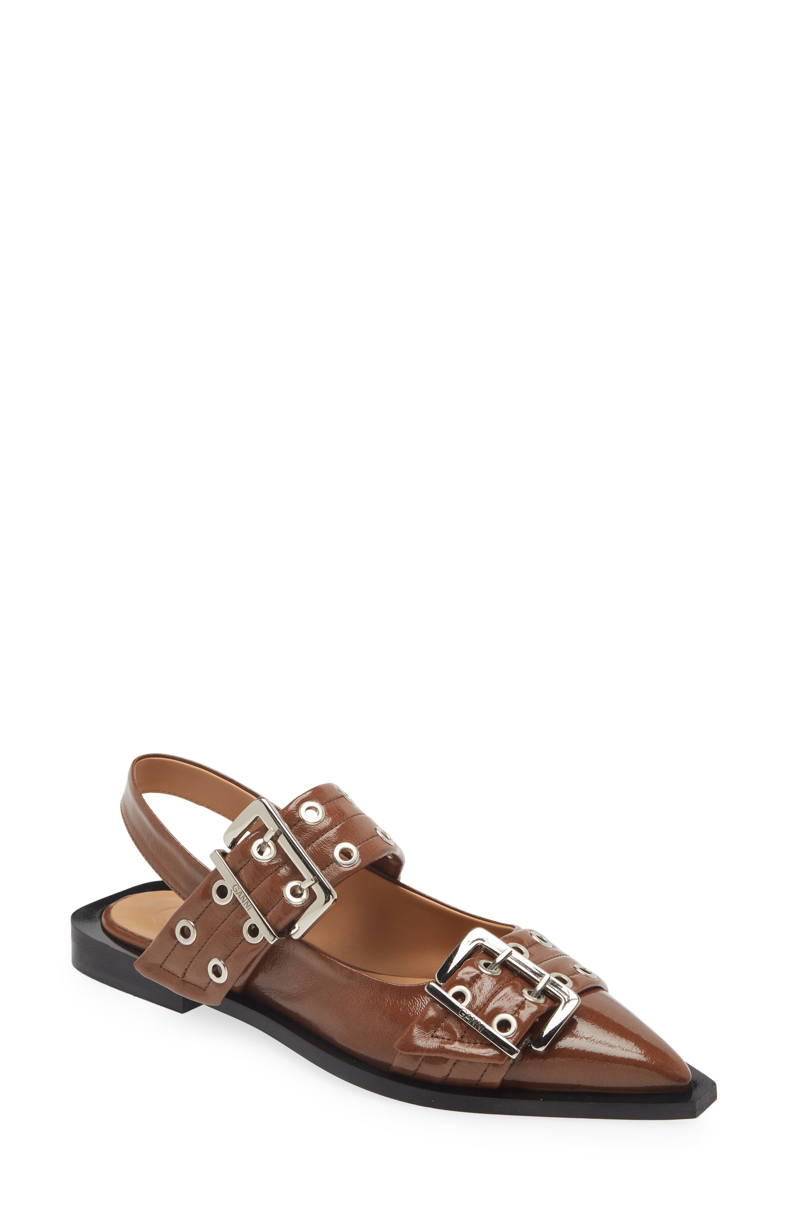 Slingback Pointed Toe Flat, Main, color, FOSSIL
