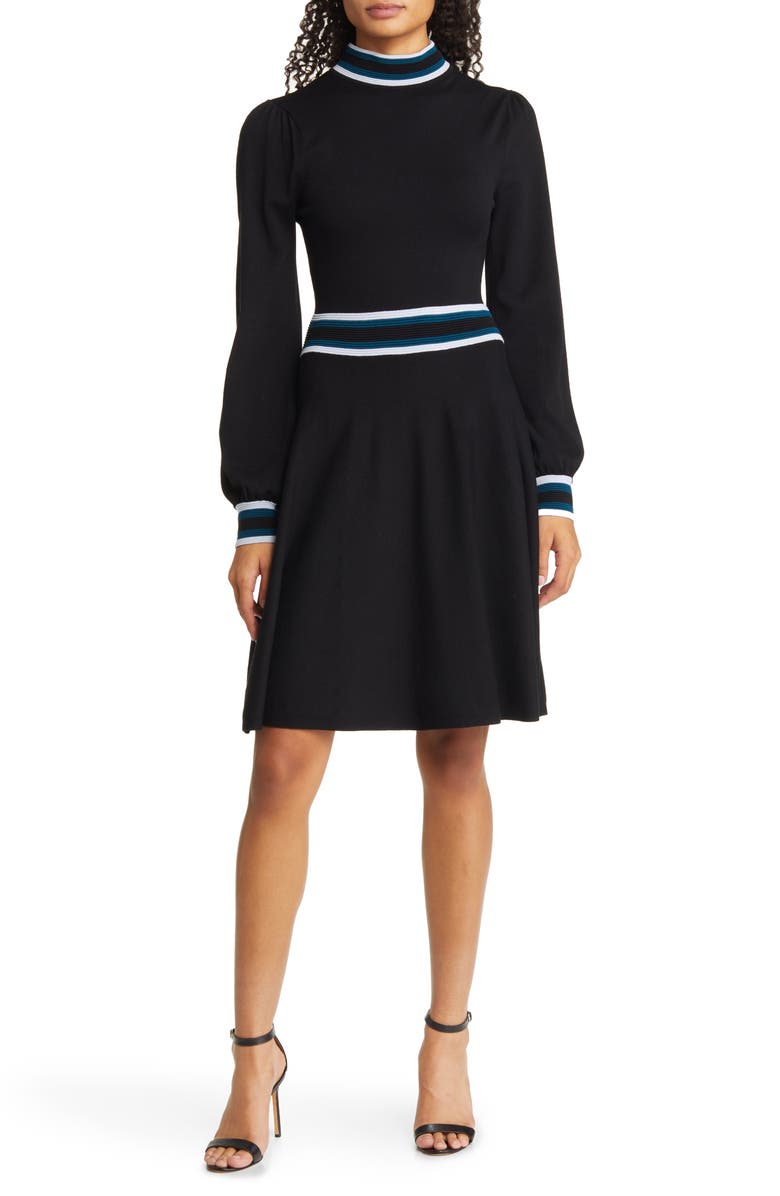 Vince Camuto Mock Neck Long Sleeve Fit & Flare Dress, Main, color, 