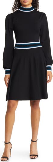 Vince Camuto Mock Neck Long Sleeve Fit & Flare Dress | Nordstrom Vince Camuto Mock Neck Long Sleeve Fit & Flare Dress | Nordstrom