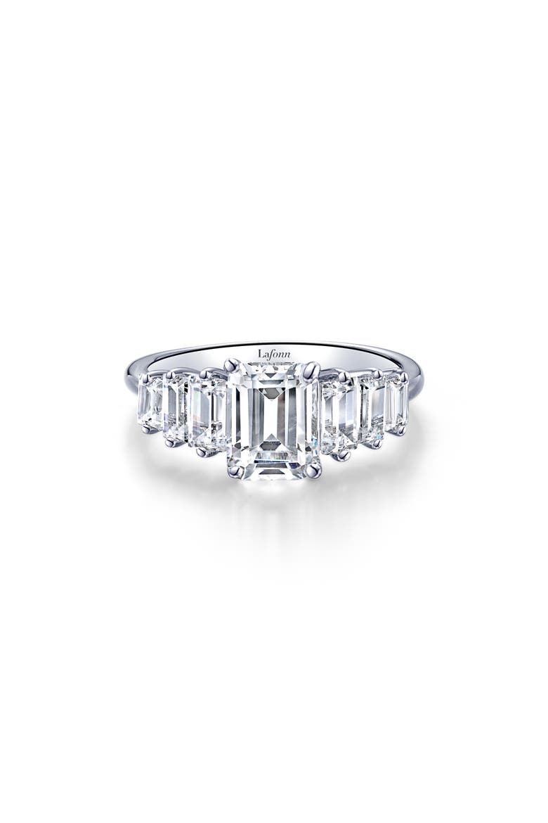 Emerald Cut Simulated Diamond 7-Stone Ring, Main, color, WHITE