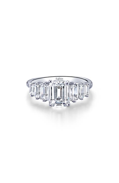 Emerald Cut Simulated Diamond 7-Stone Ring