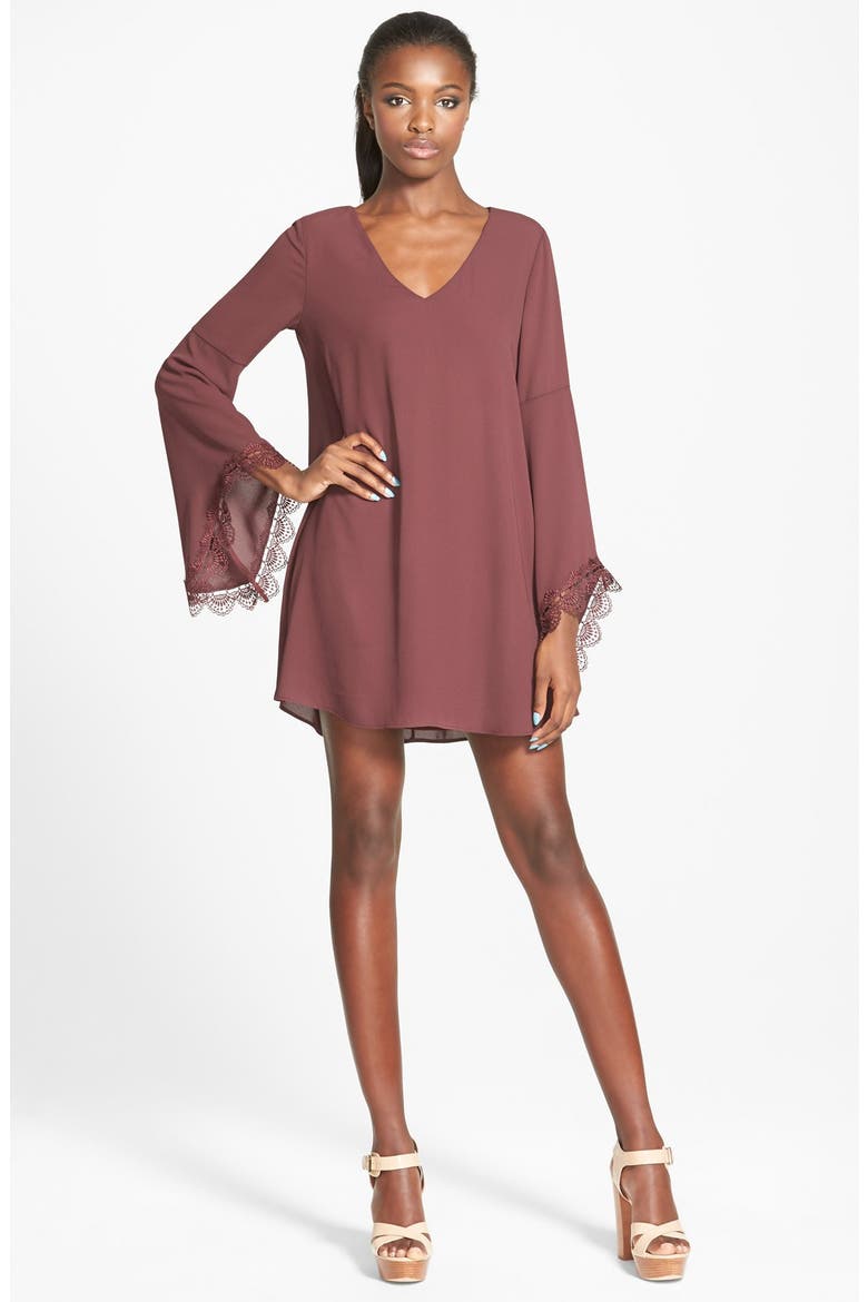 ASTR Lace Trim Shift Dress, Main, color, BURGUNDY STEM