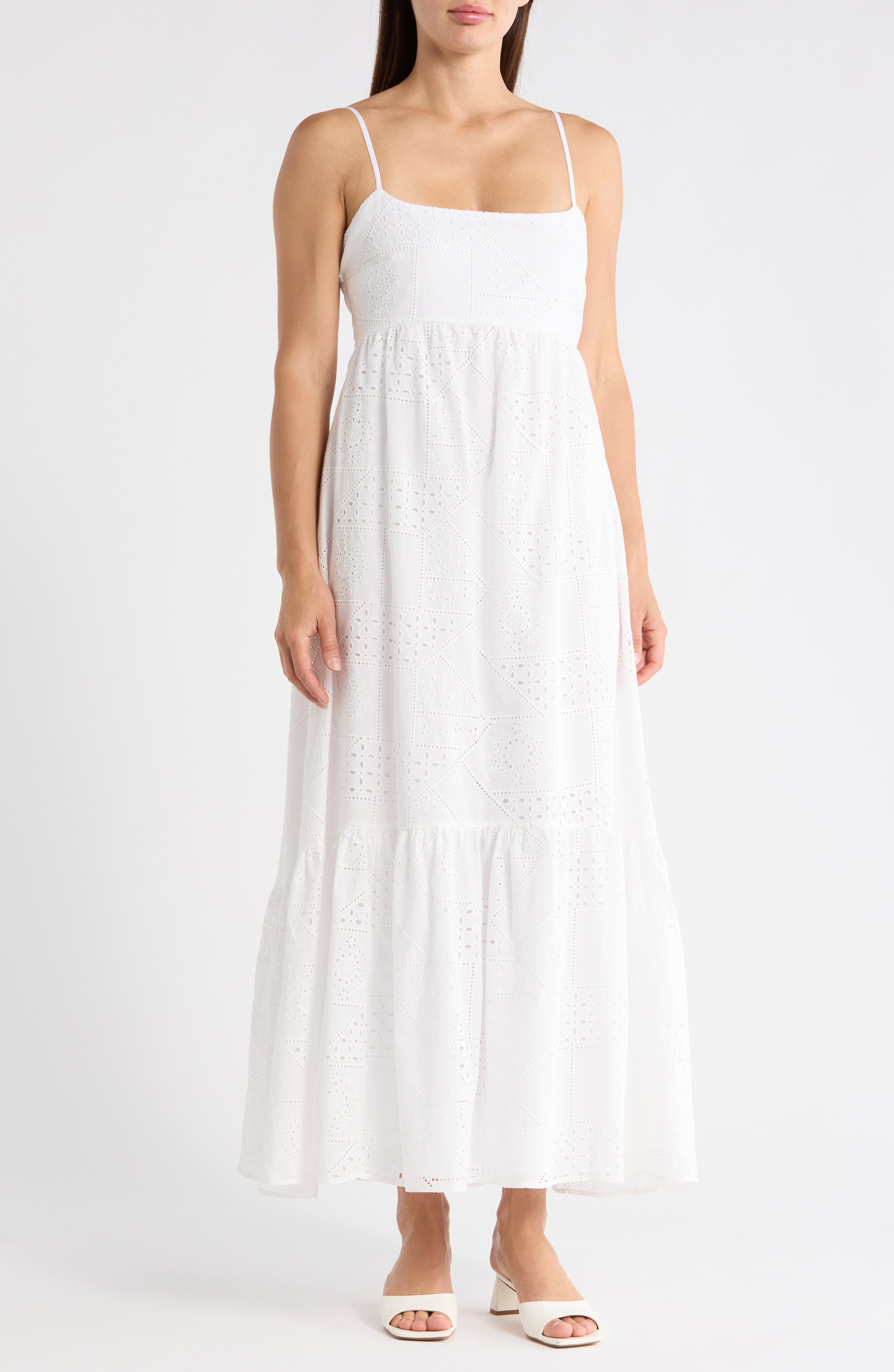 1.STATE Eyelet Empire Waist Cotton Midi Dress