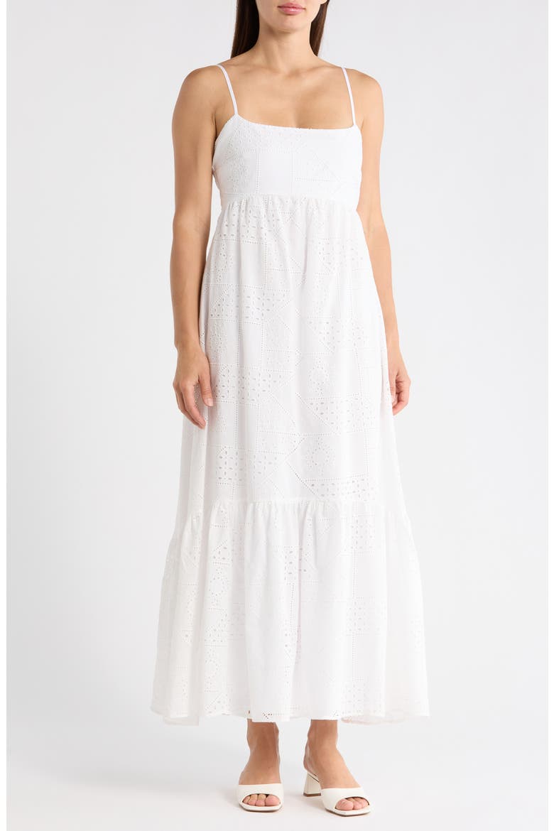 Eyelet Empire Waist Cotton Midi Dress, Main, color, ULTRA WHITE