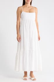 1.STATE Eyelet Empire Waist Cotton Midi Dress