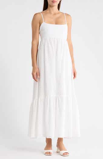 1.STATE Eyelet Empire Waist Cotton Midi Dress