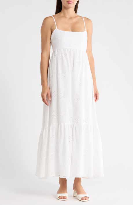 1.STATE Eyelet Empire Waist Cotton Midi Dress