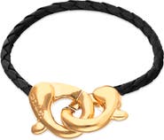 UNODE50 Black Leather Strap with 18K Gold-Plated interlocking Carabiner Detail