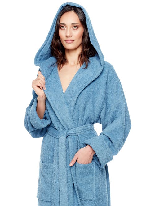 Arus Womens Gots Certified Oganic Cotton Long Hooded Robe In Blue