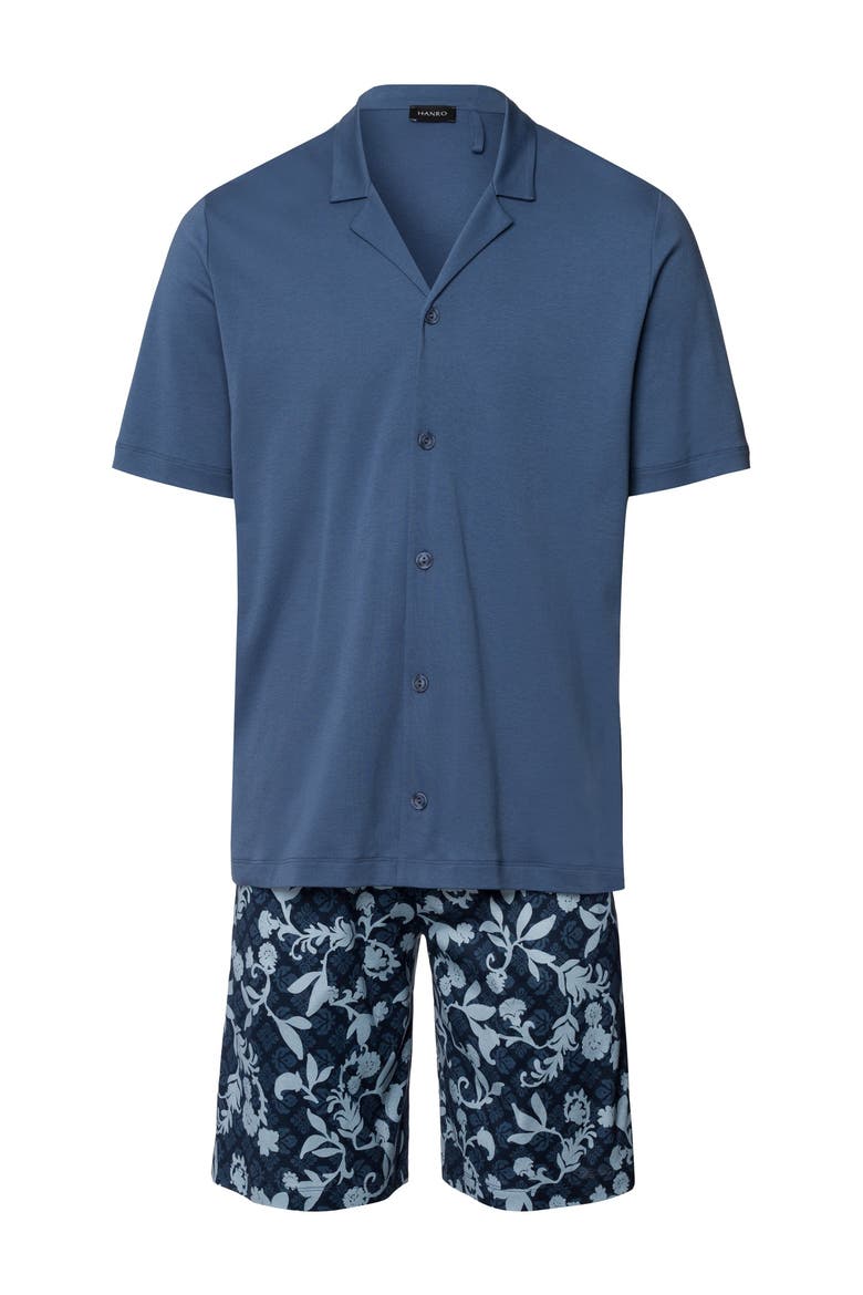 Night And Day Button Front Cotton Pajama Set, Main, color, Night Blue Tiles