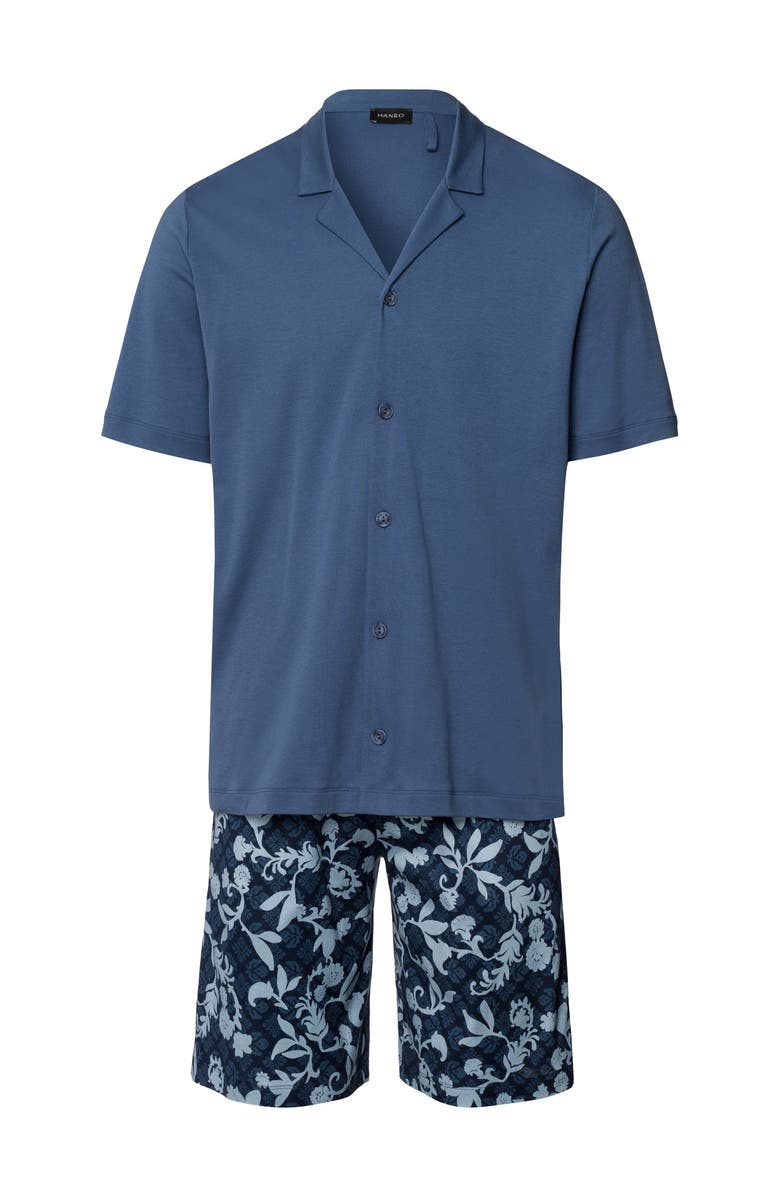 Hanro Night And Day Button Front Cotton Pajama Set, Main, color, Night Blue Tiles