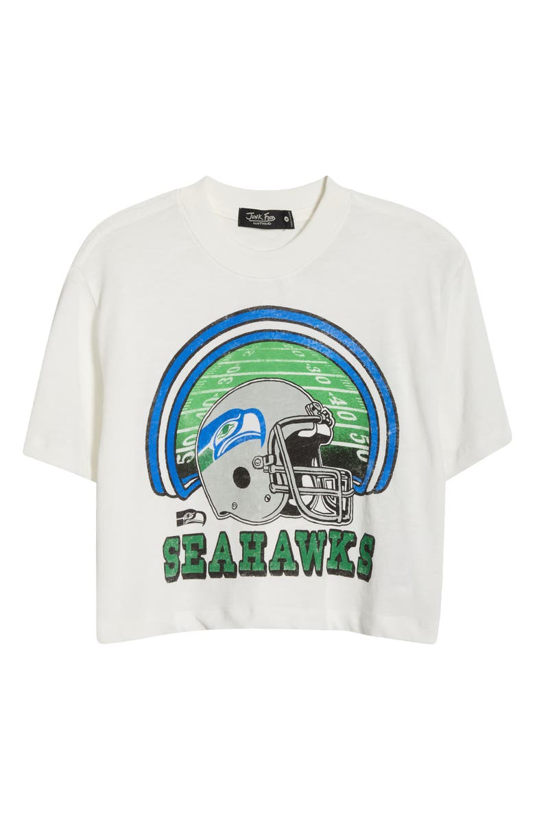 Junk Food Game Time NFL Seattle Seahawks Crop Distressed Graphic T-Shirt, Alternate, color, Vintage White