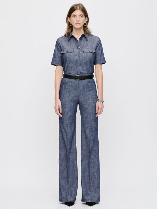 Callas Milano Vesper Button-down Stretch Denim Shirt In Blue