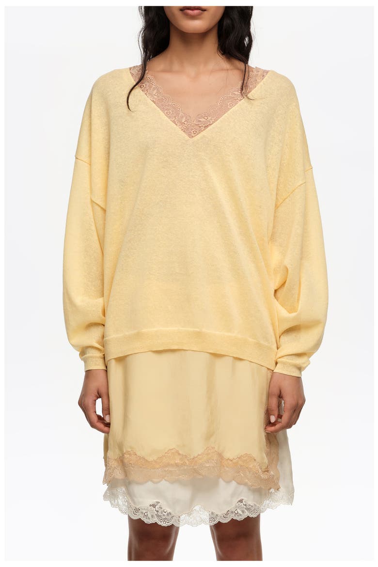Long Linen Cotton Lace Sweater, Main, color, LIGHT YELLOW