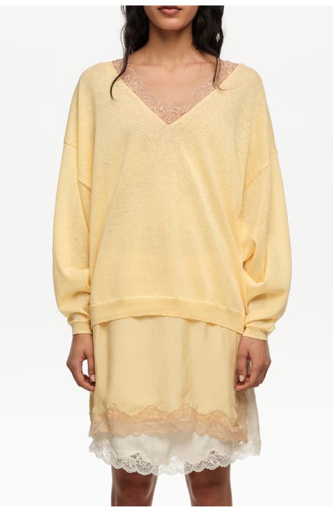 Long Linen Cotton Lace Sweater