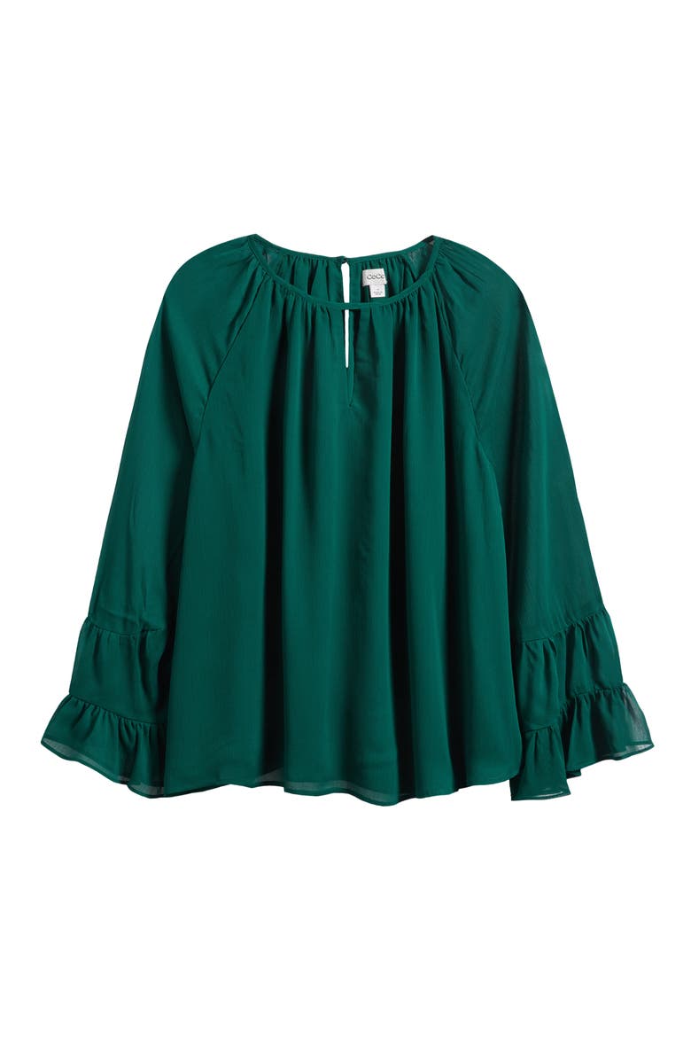 Keyhole Tiered Long Sleeve Top, Alternate, color, DARK FOREST