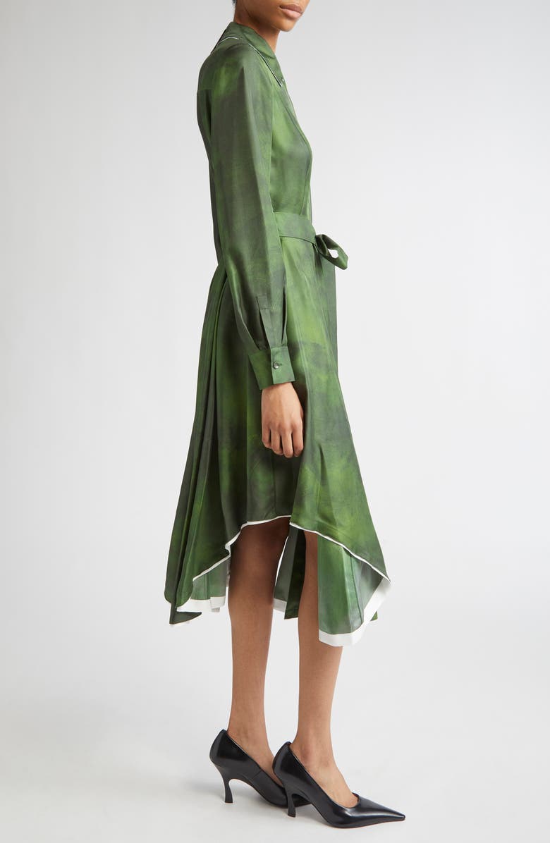 Jason Wu Collection Smudged Canvas Long Sleeve Silk Twill Shirtdress, Alternate, color, Dark Fern