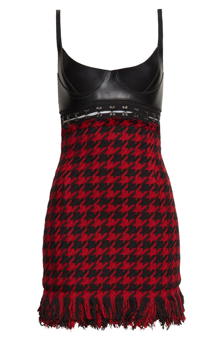 MONSE Hook & Eye Cutout Leather & Tweed Minidress, Alternate, color, 