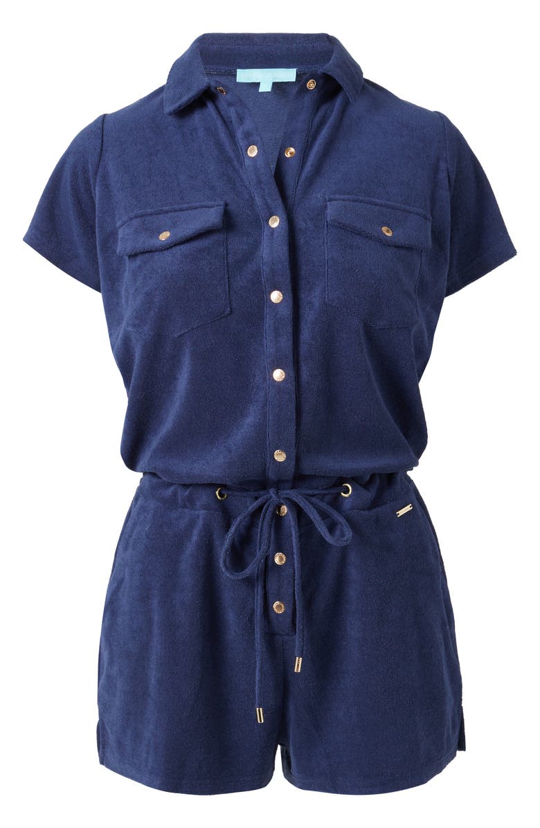 Melissa Odabash Cheryl Cotton Blend Terry Cover-Up Romper, Alternate, color, Navy