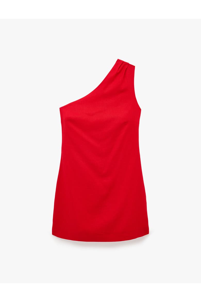 Linen Blend Asymmetric One Shoulder Mini Dress, Alternate, color, RED