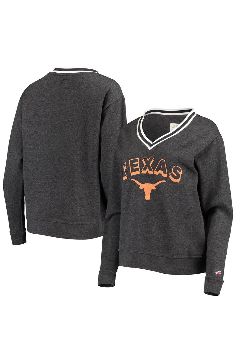 LEAGUE COLLEGIATE WEAR Women's League Collegiate Wear Heathered Black Texas Longhorns Victory Springs Tri-Blend V-Neck Pullover Sweatshirt, Alternate, color, 