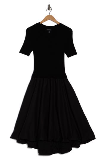 Ellen Tracy Short Sleeve Bubble Hem Midi Dress In Black