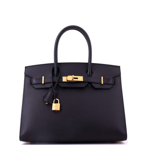 Birkin Sellier Bag Black Madame with Gold Hardware 30