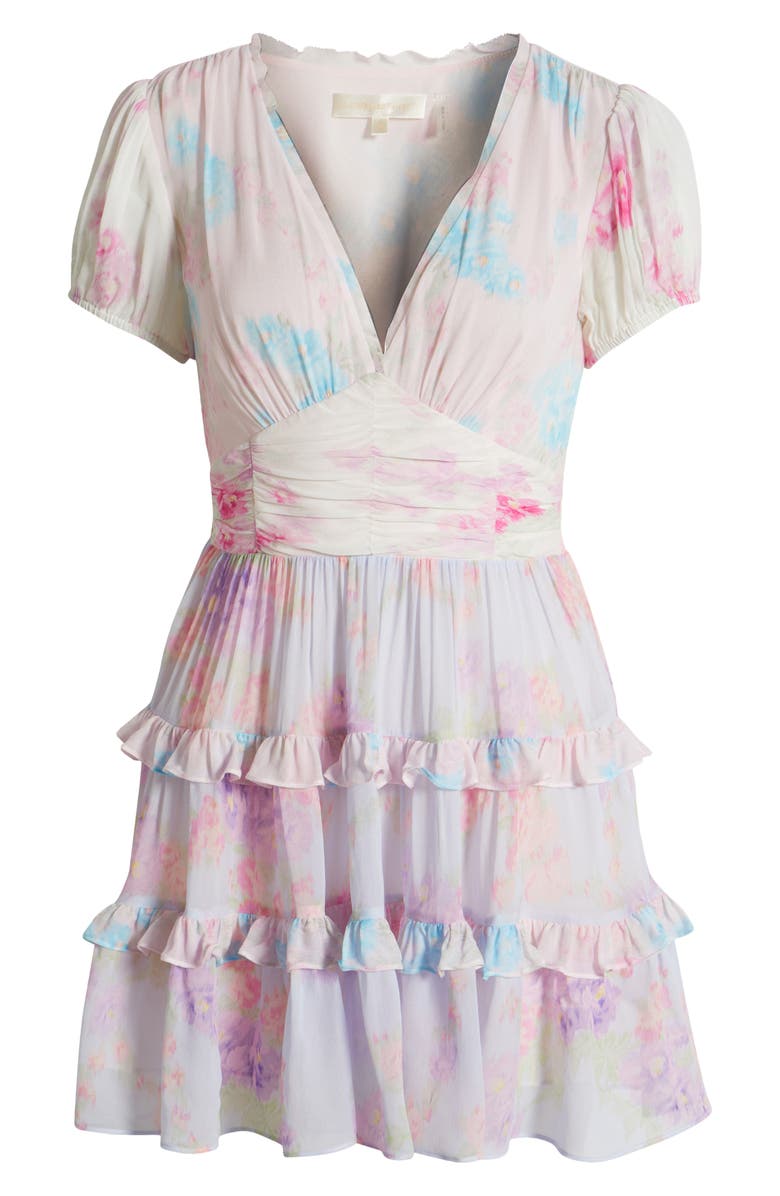 LoveShackFancy Spirea Tiered Chiffon Minidress, Alternate, color, Sunset Shore