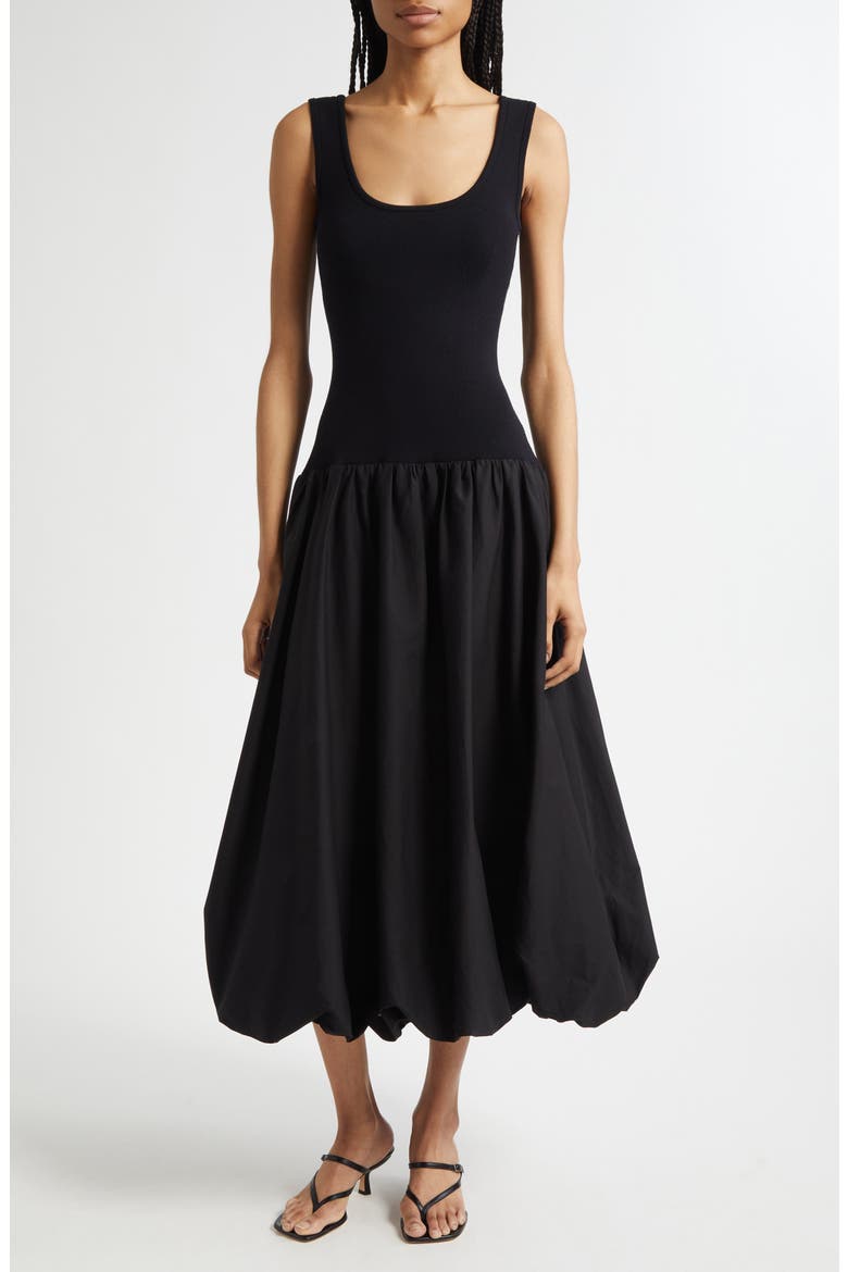 Nera Bubble Hem A-Line Dress, Main, color, BLACK