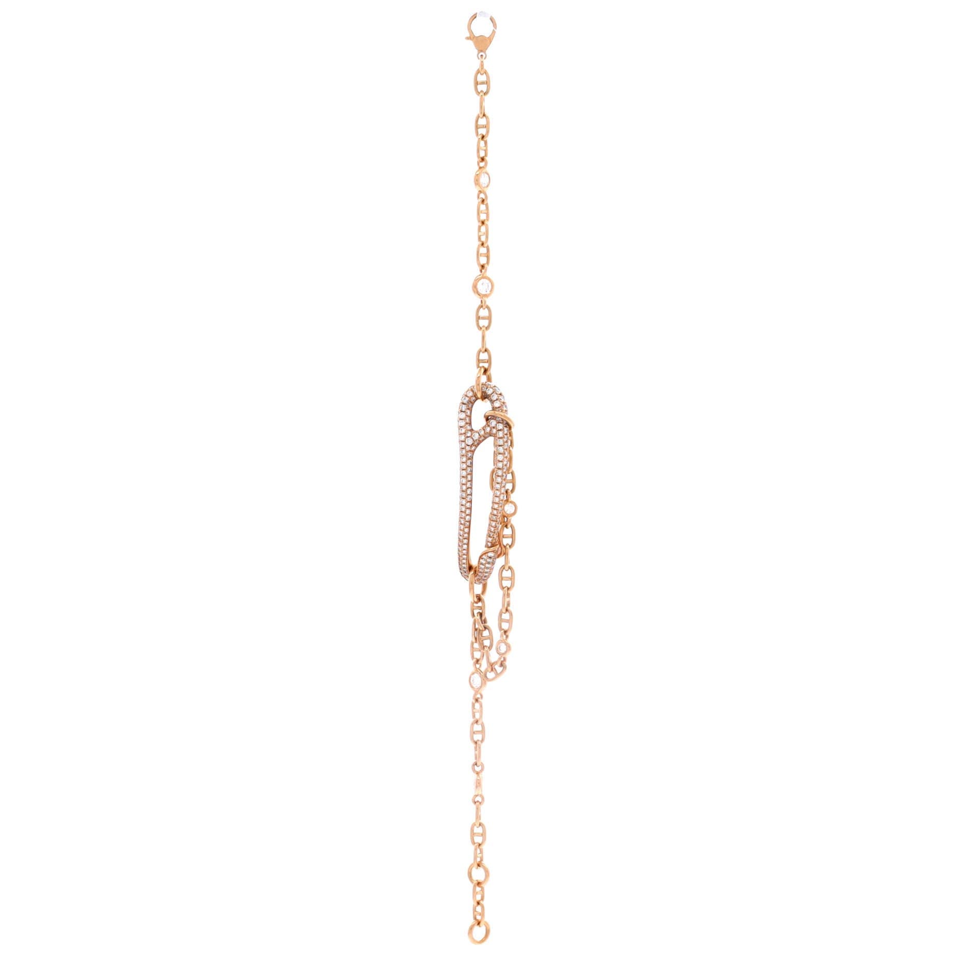 Pre-Owned Hermes Chaine d'Ancre Punk Bracelet 18K Rose Gold with Pave Diamonds Medium, Alternate, color, Rose Gold