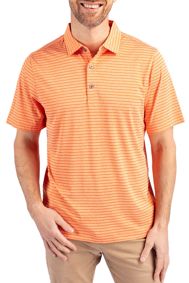 Forge Heather Stripe Recycled Blend Polo, Main, color, COLLEGE ORANGE HEATHER