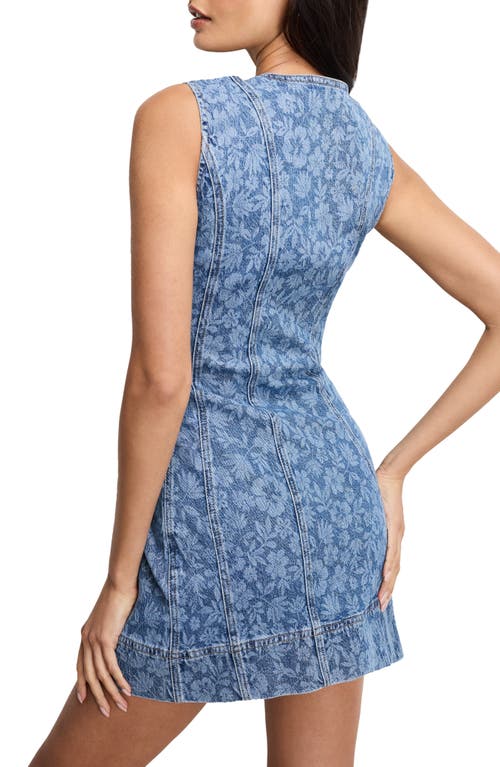 Good American Button-up Floral Power Stretch Denim Minidress In Blue