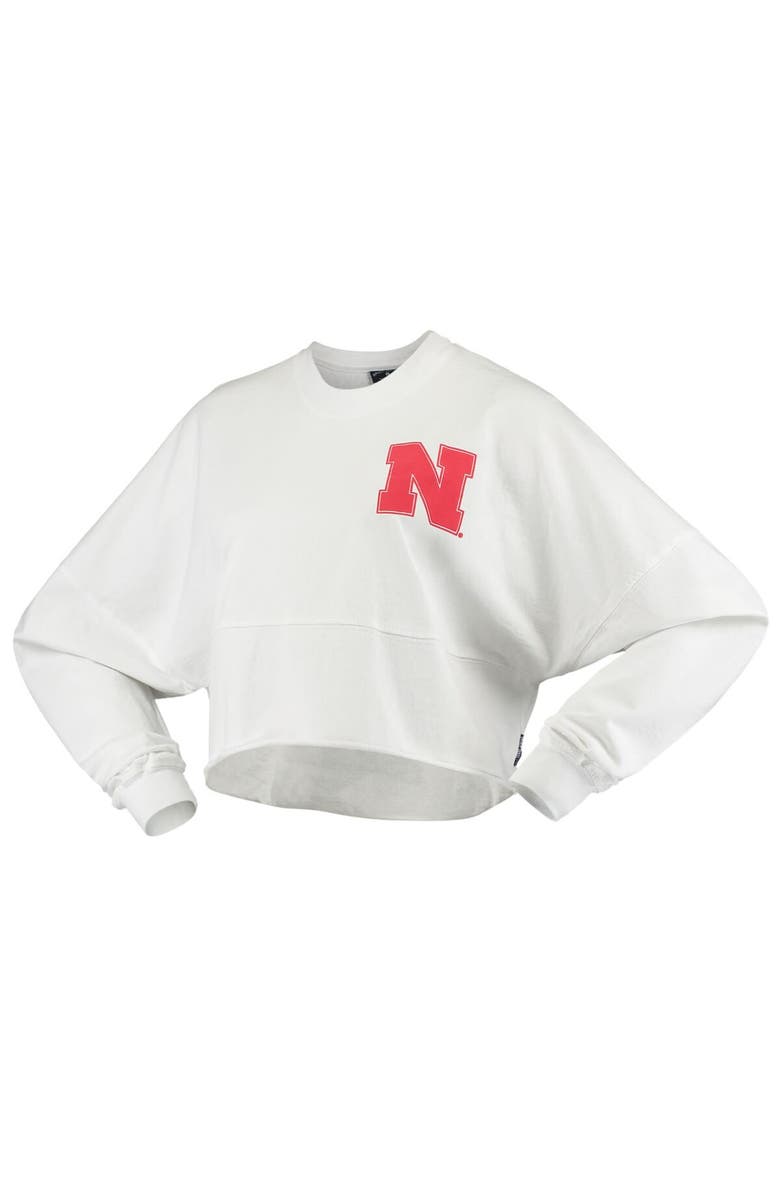 SPIRIT JERSEY Women's White Nebraska Huskers Raw Hem Cropped Spirit Jersey Long Sleeve T-Shirt, Alternate, color, 