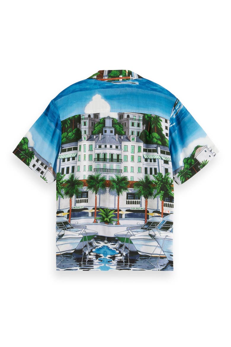 Kids' Marina Print Short Sleeve Button-Up Shirt, Alternate, color, BLUE SCENERY