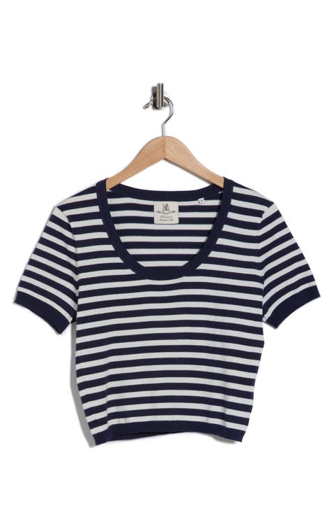 Stripe Short Sleeve Crop Sweater