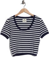 DENIMIST Stripe Short Sleeve Crop Sweater