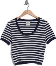 DENIMIST Stripe Short Sleeve Crop Sweater