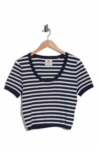 DENIMIST Stripe Short Sleeve Crop Sweater